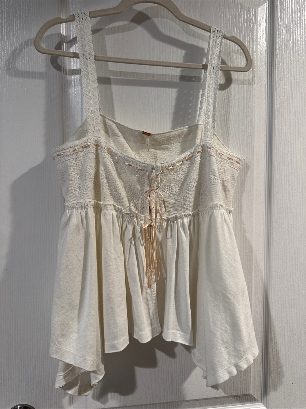 Women's Free People Cream Lace-Trim Peplum Tank Top